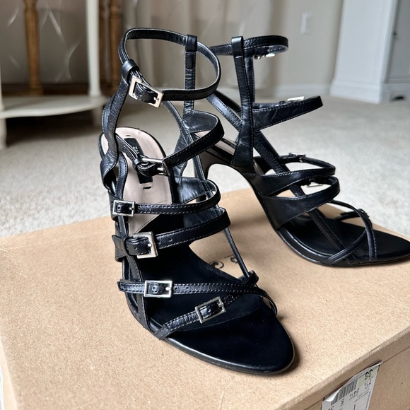 Zara Black Leather Strappy High Heel Sandals sz 8 - Picture 7 of 16